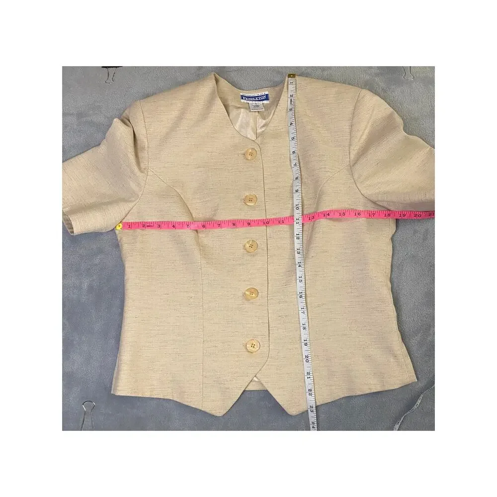 Pendleton Vintage Women's 8 Short Sleeve Blazer Jacket Cream Beige Minimalist
